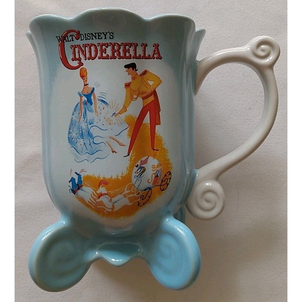 Walt Disney's Cinderella & Prince Charming Footed Blue Coach Mug 5" Tall